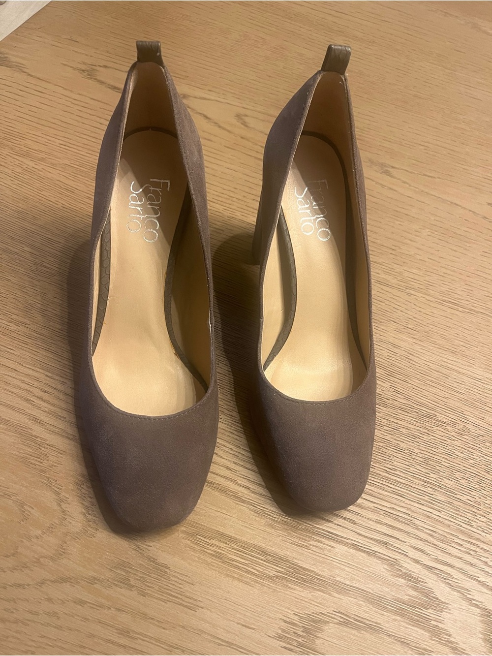 Franco Sarto Taupe Suede Block Heel Pumps (worn once for an event)